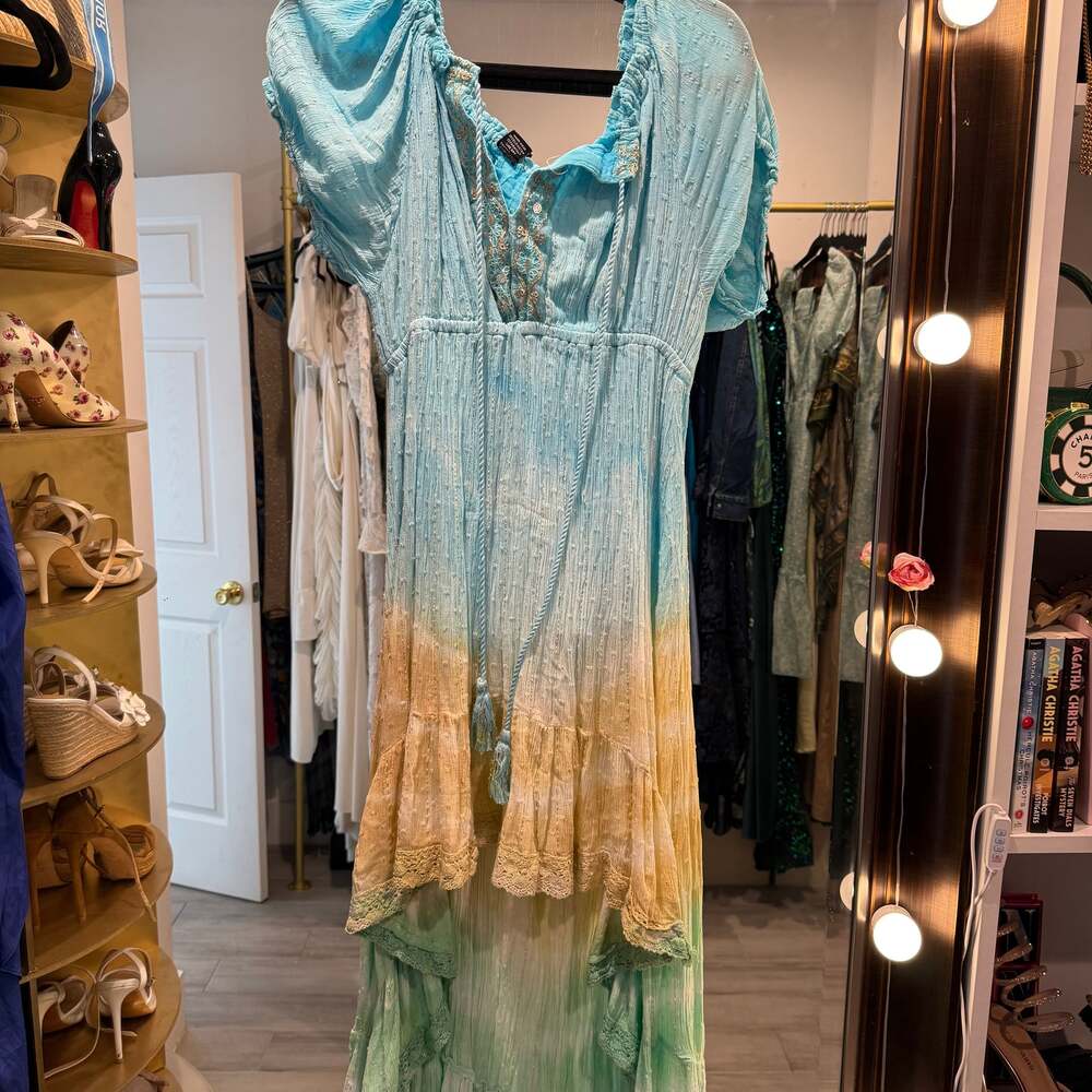 Tiare Hawaii New Moon Maxi Dress Blue Teal Ombre